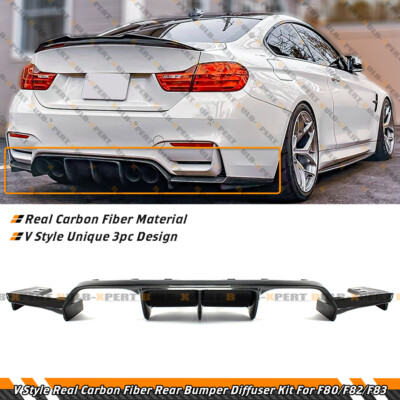 For 2015-19 BMW F80 M3 F82 M4 V Style Real Carbon Fiber Rear