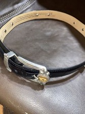 Vtg Brighton Museum Collection Black Sz Sm Leather Belt Decorative Golden Coins