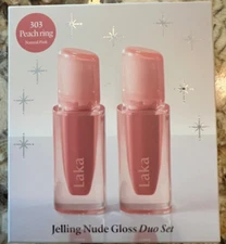 NIB 2-PACK LAKA Jelling Nude Gloss 4.5gX2 Vegan 303 Peach Ring Duo Set Full Size