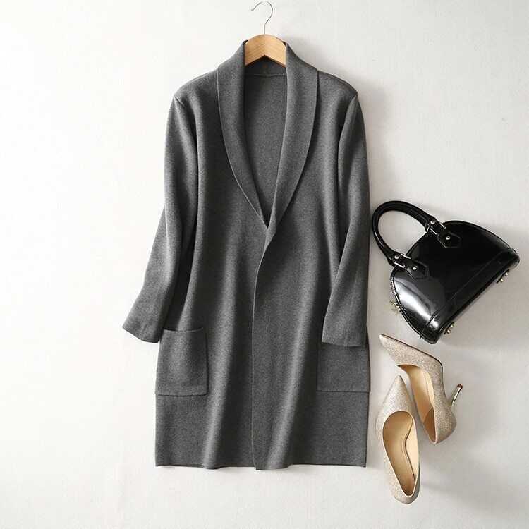 2023 Women's 85% Silk 15% Cashmere Thick Warm V-neck Long Cardigan