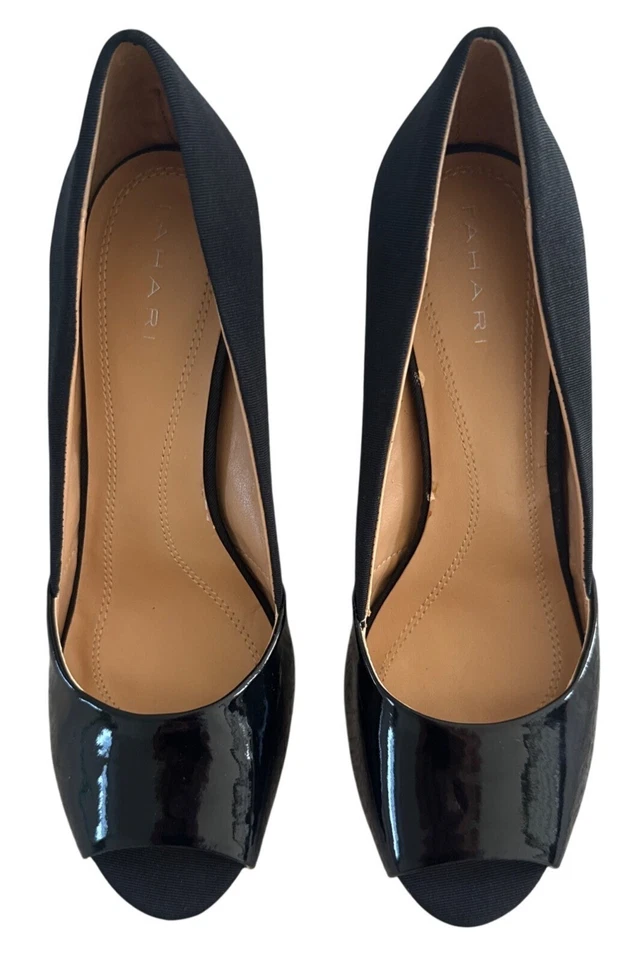 Туфли-лодочки Elie Tahari Lyra с открытым носком лакированная кожа на каблуках черные 9,5 средние классические - Изображение 3 из 4