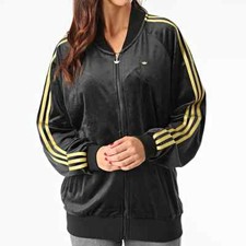 ADIDAS Originals Track Jacket Velvet Embossed Trefoil Retro Zip Top Womens NEW