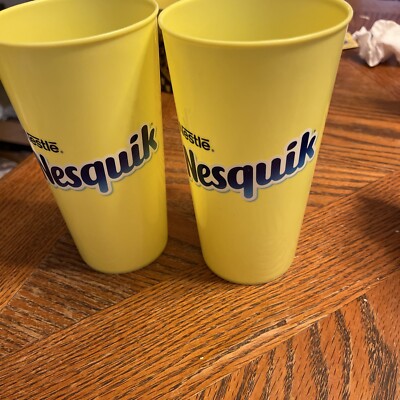 2 Nesquik Bunny Yellow Tall Plastic Cups Tumblers Rabbit Nestle Nesquick Promo