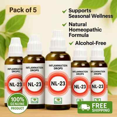 New Life NL-23 Inflammation Drops | Homeopathic | Pack of 5 | 30ml Each | USA