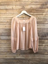 Lauren Conrad Peach Sheer Peasant Blouse Size XS NWT