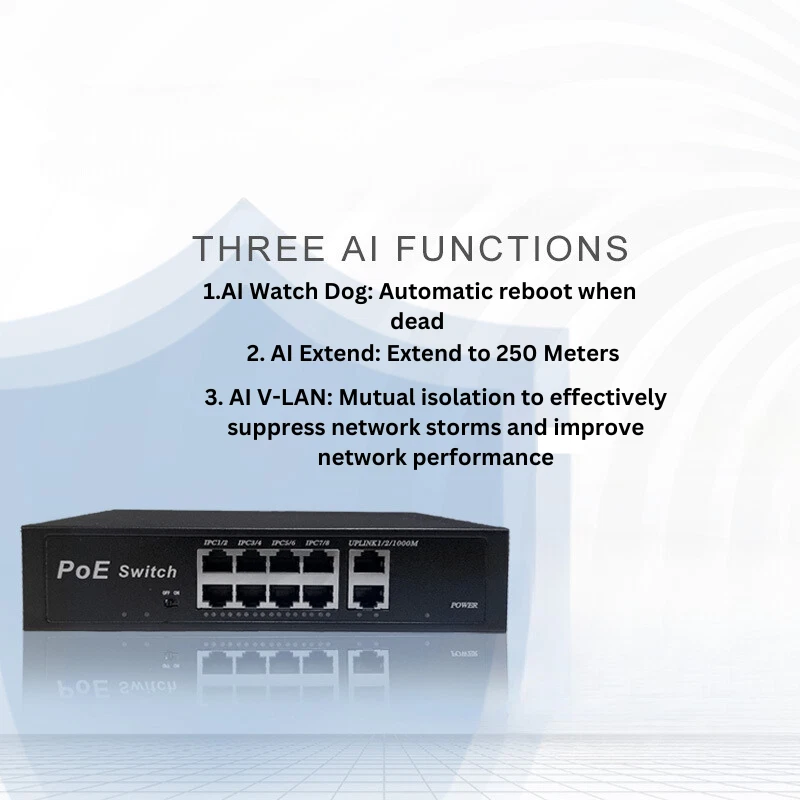 8 Port PoE Switch With 2 Uplink 120W 1G Extend to 250 Meter Unmanaged 803.af/at - Image 3 of 4