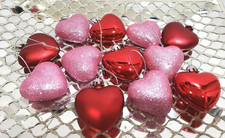 12pc Valentines Glitter Pink Red Hearts 2" Plastic Tree Ornaments Home Decor