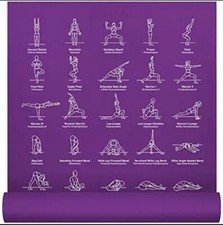 YOGA MAT Thick Exercise with 70 Printed Poses Non Slip Purple By NEWME FITNESS
