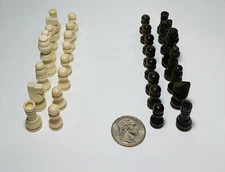 Mini Chess Pieces Only (Black & White) Set Of 32 Wood Pieces High Quality (New)
