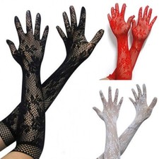 Gothic/ Steampunk Ladies Mesh Stretchy Floral Long LACE GLOVES Black/ Red/Whi
