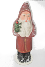 Schaller Santa Claus Candy Container Red Gold Trim Paper Mache Christmas 10.5"