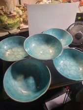 5 Vintage Artisan D'Orient Turquoise And Silver Bowls