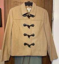 Talbots 100 Pure Camel Hair Lined Jacket Coat Horn Toggle Button Close-Petit 12