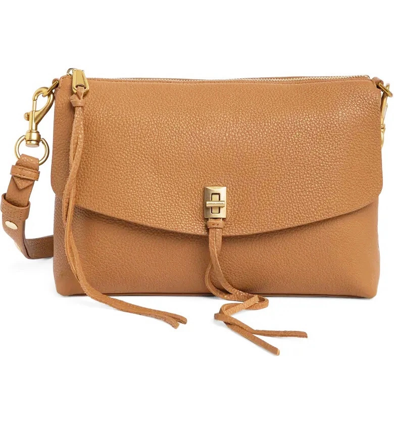 NWT Rebecca Minkoff Darren Zip Top Shoulder Bag Caramello Brown AUTHENTIC