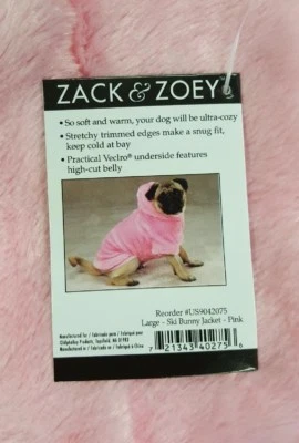 Zack & Zoey Large Dog Ski Bunny Jacket ~ Pink