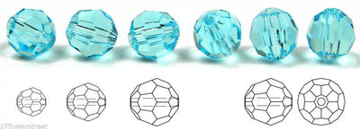 Preciosa Genuine Czech Round MC Faceted Crystals, Aqua Bohemica Beads blue