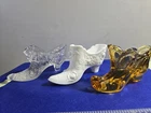 VTG Fenton Glass Shoes- 4 1/4" Amber, 5 1/4" Clear& 5 1/4" milk glass.