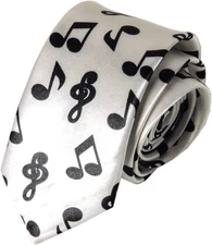 Men Boys Novelty Musical Notes Printed Necktie Super Skinny One Size White Note