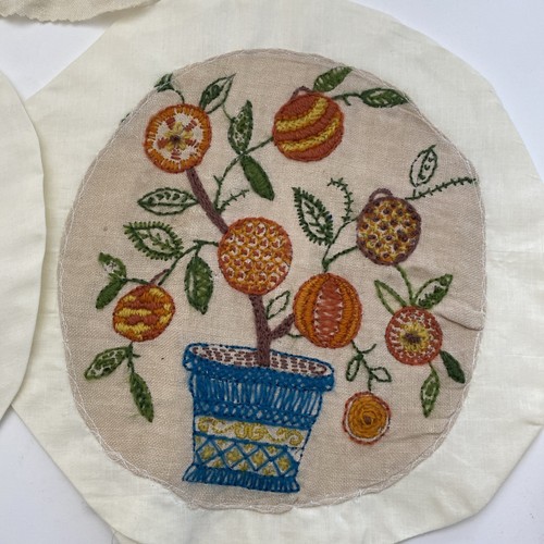 VTG Embroidery Crewel Panels Hand Stitched Cottage Core Tree Flower Craft Cutter - Picture 5 of 13