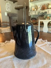 Vintage Black Speckled Granite Enamelware Coffee Pot 9" Campfire Camping