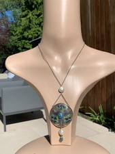 18ct gold silver Arts & crafts turquoise baroque pearl pendant necklace 1900