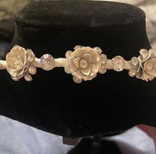 Bridal headband white metal flowers with crystals embellished hair accessory