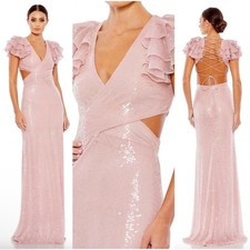 Mac Duggal Sequined Ruffled Cut Out Lace Up Gown In Rose Pink 10829 Size 10