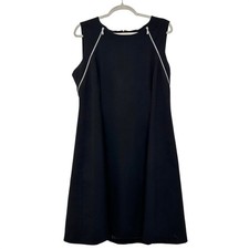 Calvin Klein Womens Size 14 Black Sheath Dress Zipper Detail Office Career