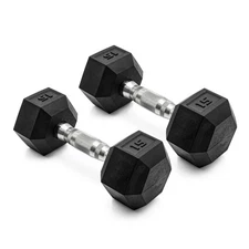 Barbell, 15Lb Coated Rubber Hex Dumbbell, Pair