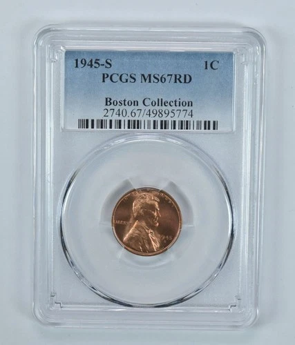 1945-S Lincoln Wheat Cent Boston Collection MS67 RD PCGS *5993