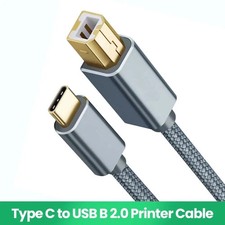 Nylon Braided USB-C to USB-B Printer Cable 2.0 High Speed for Epson HP Brother