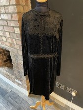 Club L London Black Crushed Velvet Dress UK 18 Long Sleeve Bodycon Zip Back