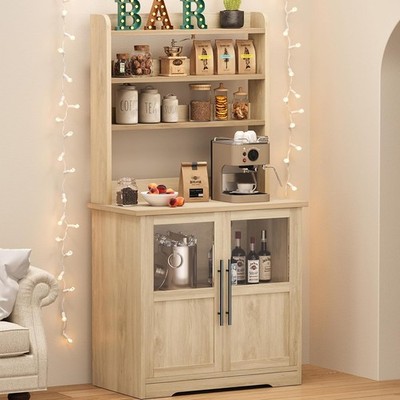 Farmhouse Bakers Rack with Storage Cabinet Power Outlets Microwave Stand Kitchen