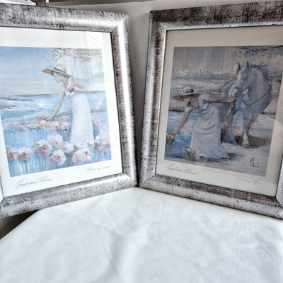 Innocenzo Melani Italienische gerahmte Drucke x2 31 x 26 cm Silber Holzoptik Rahmen