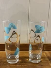 2 Vintage Federal Amoeba Atomic Boomerang Turquoise 16 Ounce Tumbler Glass Tall