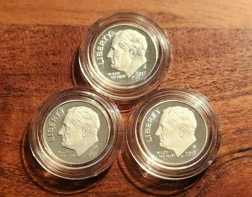 2017S & (2)  2018S MINT Proof 90% Silver Roosevelt Dime - 3 Coin Lot - FREE SHIP