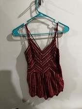 Red and White Striped Spaghetti Strap Romper - Women's M