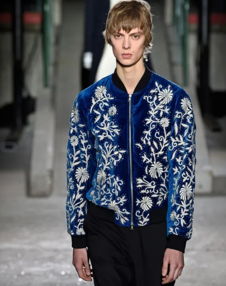 ジャケット・アウター 20SS Dries Van Noten Embroidered Jacket Dries Van Noten FW 2018 Blue Sequined Embroidered Bomber