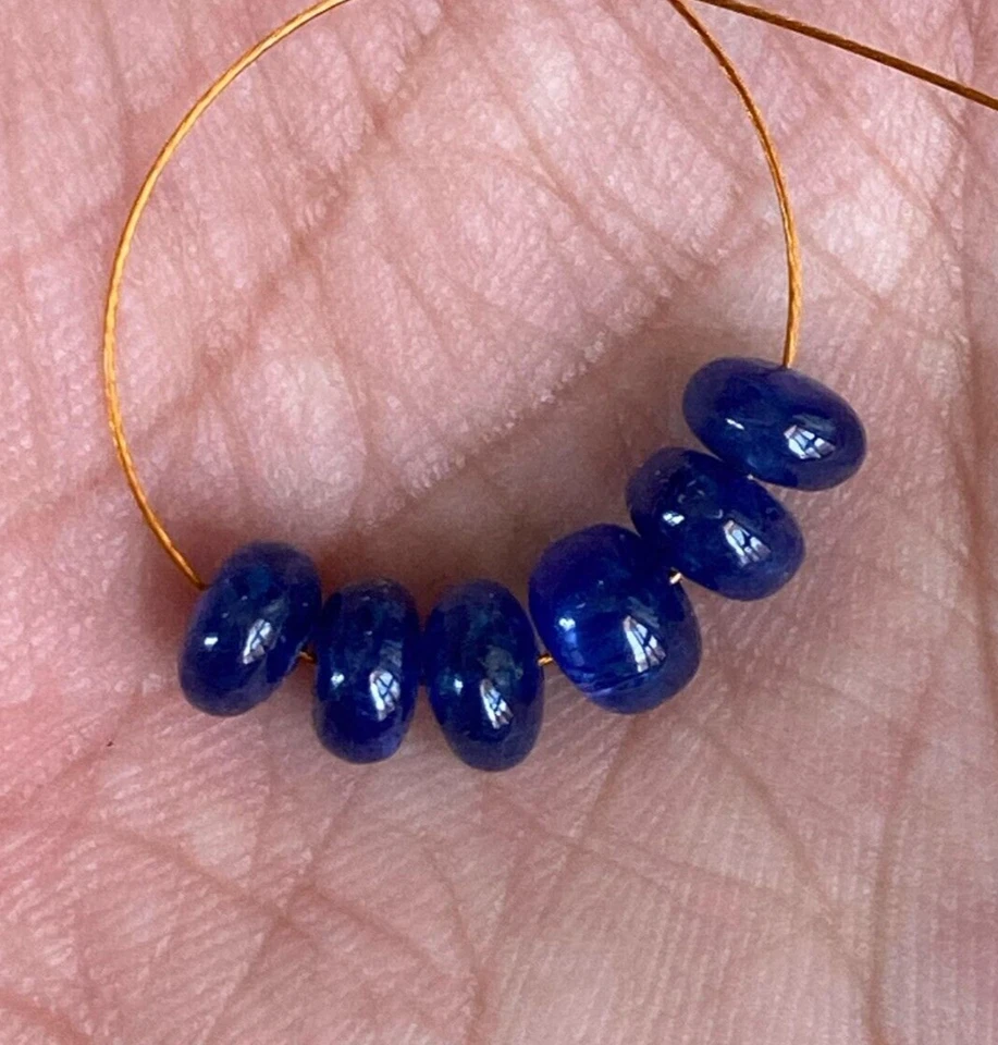 Contas de pedra preciosa Rondelle lisas de safira azul natural 6 mm/6 peças birmanesas/8,7 ct - Imagem 3 de 4