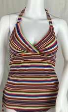 Mossimo Women's Halter Tankini Top w/ Neck Straps XS Deep Red Stripes NWT