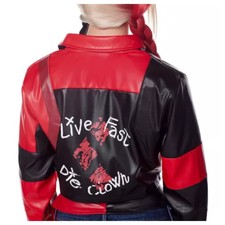 Spirit Suicide Squad Women Cosplay Harley Quinn Moto Crop Leather Jacket Size Xl