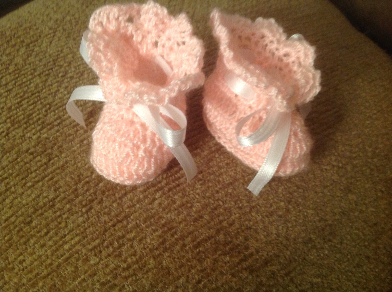 Booties Crochet Doll Shoes Booties Shell Pink White Ribbon