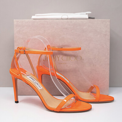 Jimmy Choo Minny 85, Size 41 (11 US) Neon Orange Leather Sandals
