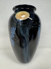 Rick Satava Blue Moon Trees Studio Art Glass Vase 7.5” Tall - Signed 1991