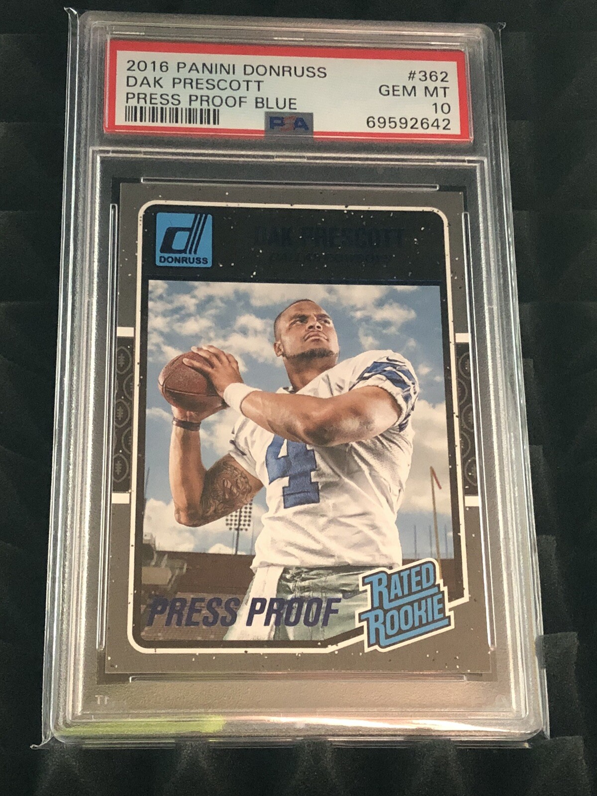 2016 Donruss — Rated Rookie — Press Proof Blue — #362 — Dak Prescott RC — PSA 10