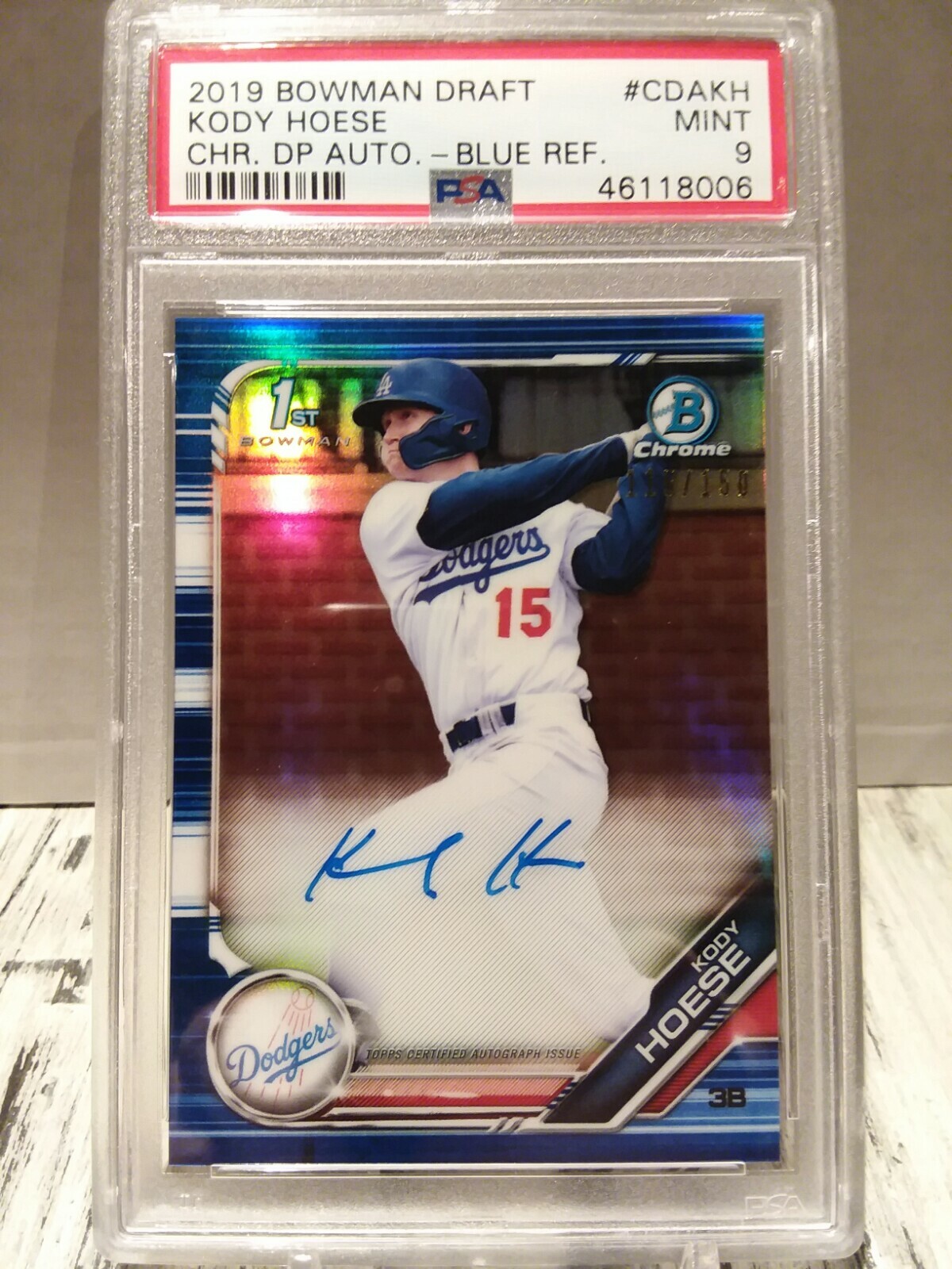2019 Bowman Chrome 1st Kody Hoese Blue Refractor Auto 115/150 PSA MINT 9 ROOKIE