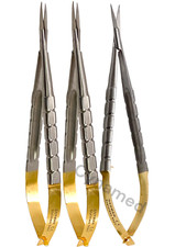 Set of 3 - Castroviejo Scissors Straight Sharp 6in Gold Handle Eye Surgery Micro