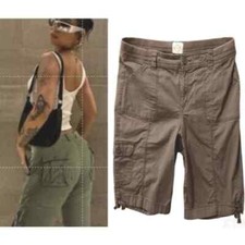 DOCKERS Long Cargo Shorts Sz 6 Dark Khaki Green Safari Pockets Travel Boho Beach