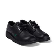 Image of Boys Girls Kickers Youth Kick Lo Leather School Shoes - (Black) Size 5 EU 38
