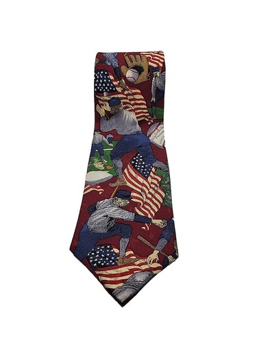 Baseball Tie American Past Time USA Necktie 100% Silk Tie 56" x 3.75" Tango - 第 4/11 張圖片